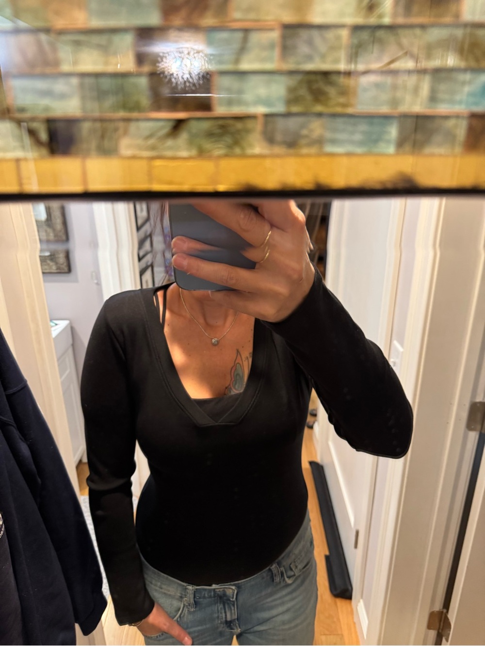 Zara Black V-Neck Long Sleeve Bodysuit